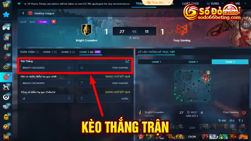 Kèo thắng trận trong cá cược Dota 2