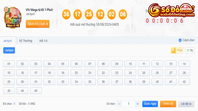 Lựa chọn chơi xổ số Vip có hình thức cược Mega 6/45